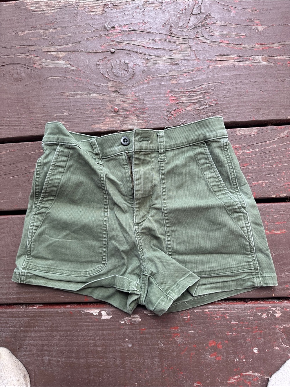Madewell Olive Green High-Waist Utility Shorts